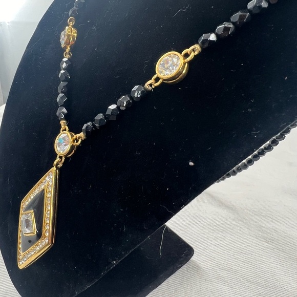 Vintage Monet Diamond Shape Pendant with AB beads and rhinestones - Picture 9 of 14